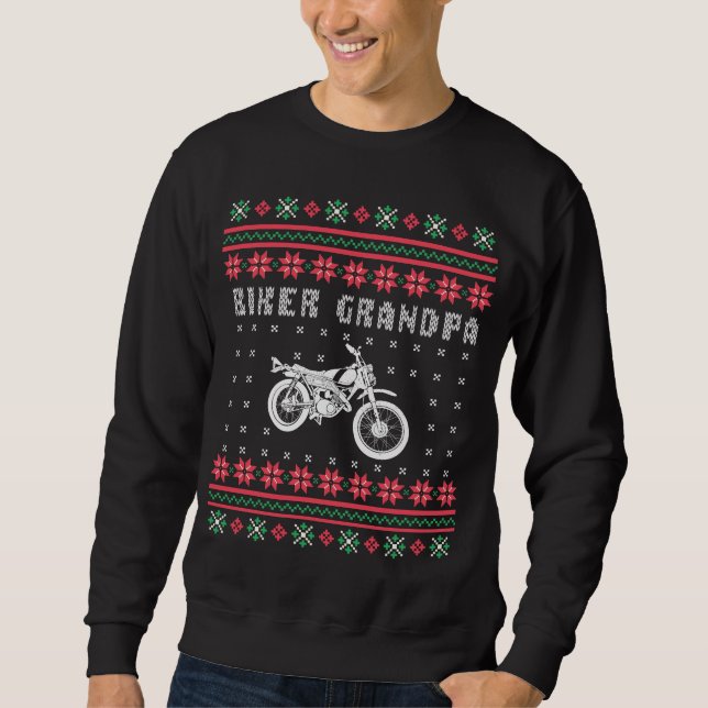 Biker Grandpa Motorcle Ugly jul Sweater Långärmad Tröja (Framsida)