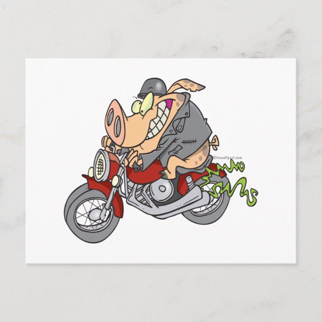 biker hog gris motorcykelcykel tecknad vykort (Framsida)