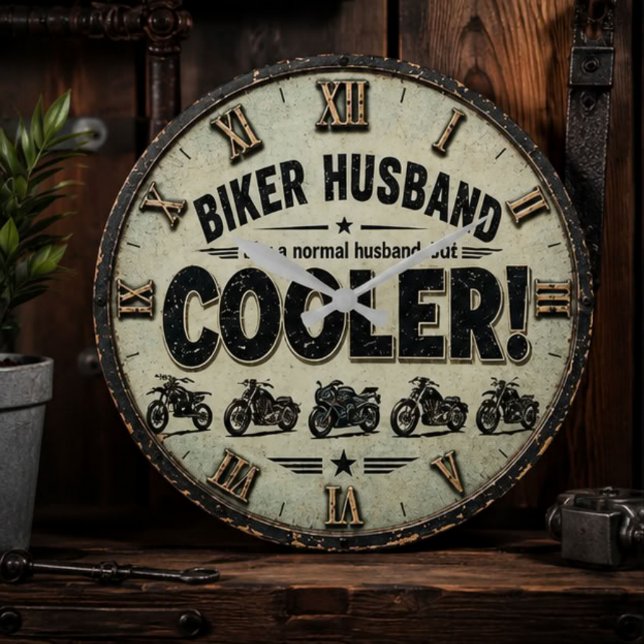 Biker Husband Gift Funny Motorcycle Lover Gift  Stor Klocka (Skapare uppladdad)
