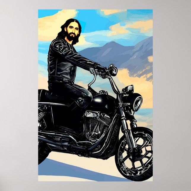 Biker Jesus Kristus på Abstrakt av motorcyklar Poster (Framsidan)