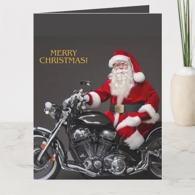 Biker jultomte viklad gratulationskort kort (Framsida)