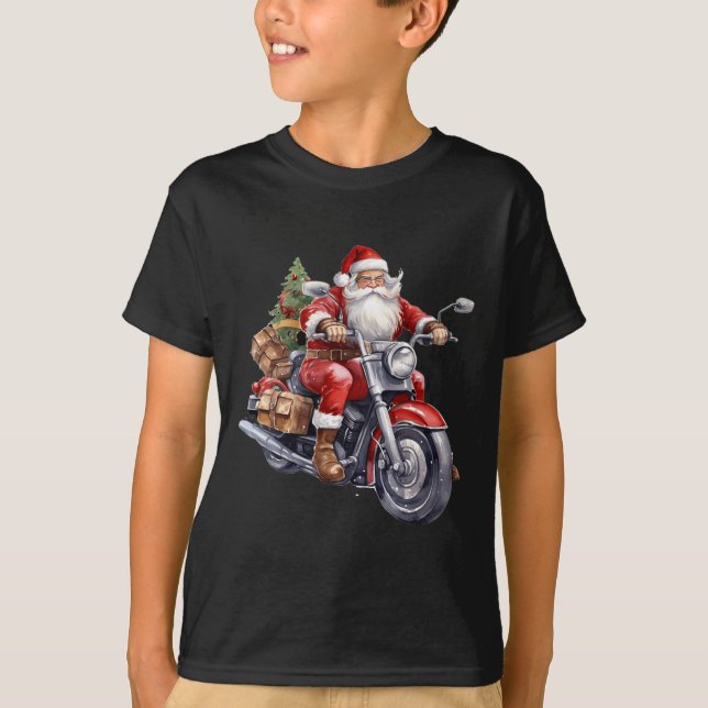 Biker Jultomten på motorcykelns Roligt, jul Biki T Shirt (Framsida)