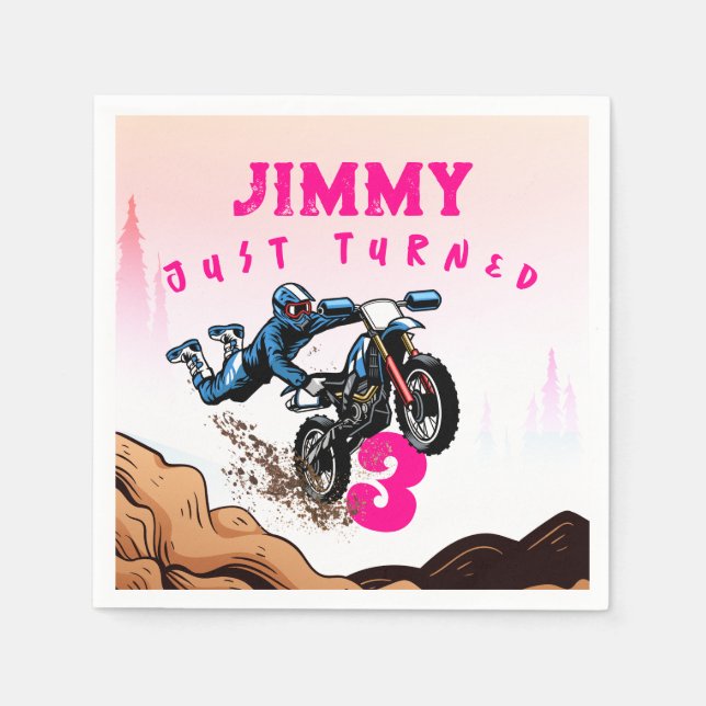 Biker Kid Dirt Stunt Bike Birthday Napkins Pappersservett (Framsidan)