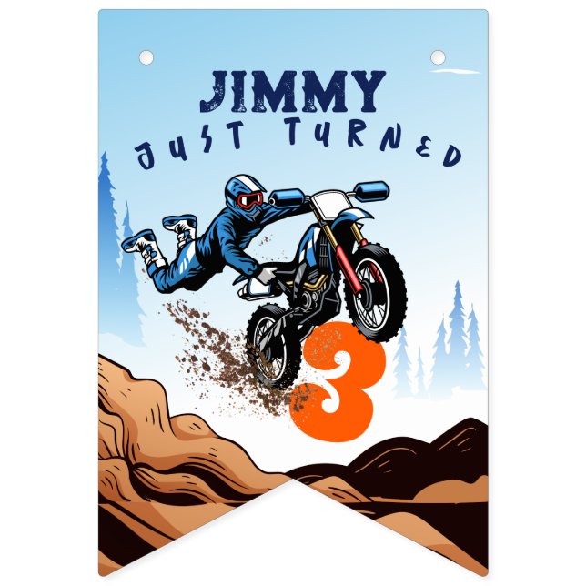 Biker Kid Dirt Stunt Bike Birthday Vimplar (Första flaggan)