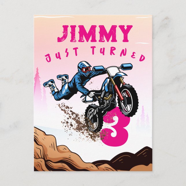 Biker Kid Dirt Stunt Bike Födelsedagsfest Card Helg Vykort (Framsida)