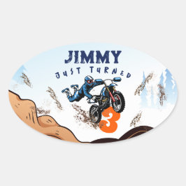 Biker Kid Dirt Stunt Bike Födelsedagsfest Card Ovalt Klistermärke