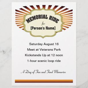 Biker Memorial Ride sunburst bjudande flygare Reklamblad
