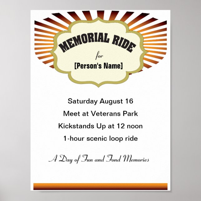 Biker Memorial Ride sunburst-inbjudan Poster (Framsidan)