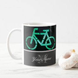 Biker Monogram med grönt cykeltrafik ljus! Kaffemugg