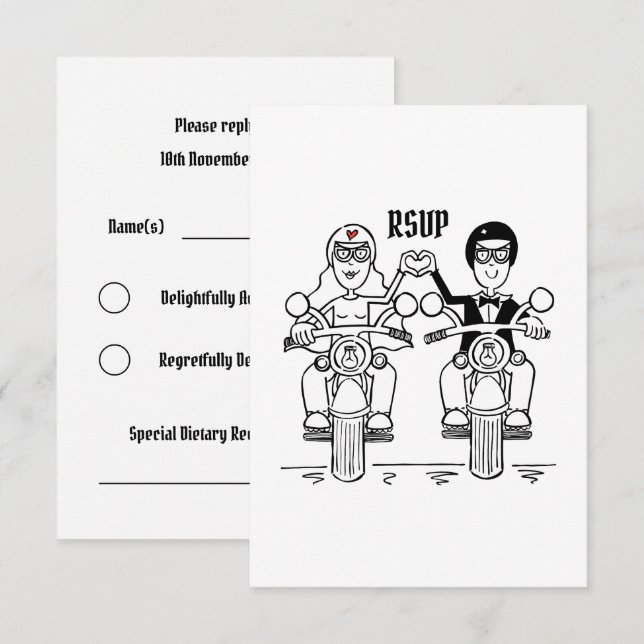 Biker Motorcycle Wedding RSVP to Inbjudningar (Fram/baksida)