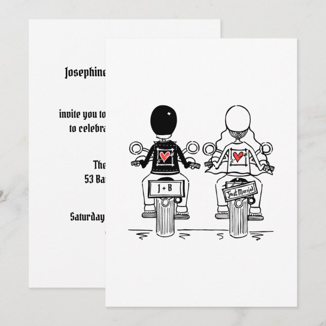 Biker Motorcykel Bröllop Kvällsmottagning Inbjudningar (Fram/baksida)