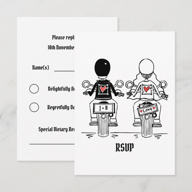 Biker Motorcykel Bröllop Svar till Inbjudningar (Fram/baksida)