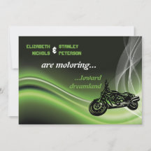 biker på grönt/motorcykel bröllop
