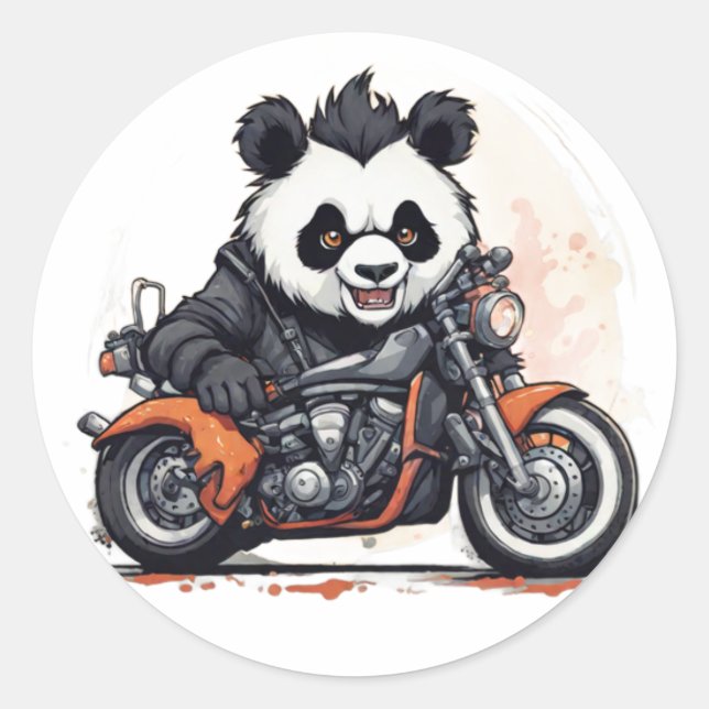 Biker Panda Runt Klistermärke (Framsida)
