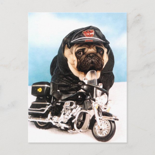 Biker Pug Hund Vykort (Framsida)