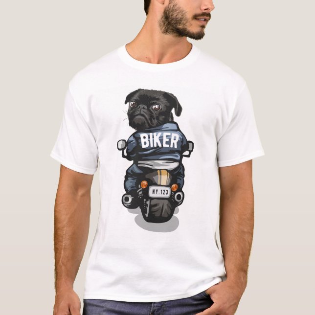 Biker Pug T-Shirt (Framsida)