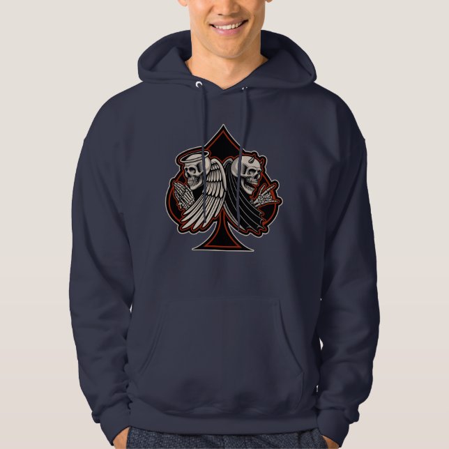 Biker Saint eller Sinner Ace i Spades Old school Hoodie (Framsida)