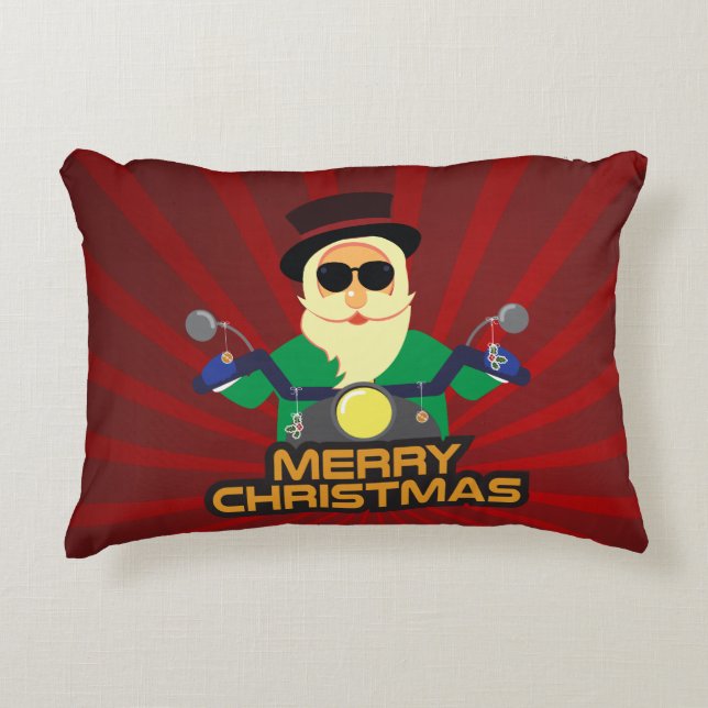 Biker Santa jul kastkudde 40 cm x 30 cm Prydnadskudde (Framsidan)