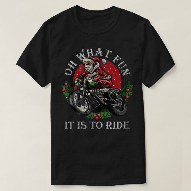 Biker Santa Motorcycle Fläkt God jul Julafton Ho T Shirt (Design framsida)