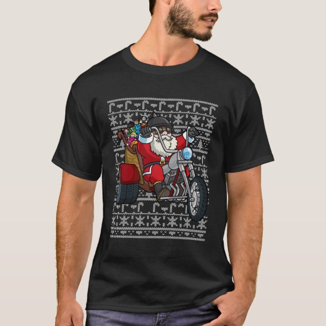 Biker Santa Motorcycle Ugly jul Mönster Moto T Shirt (Framsida)