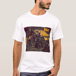 Biker sitta på hans Harley T Shirt
