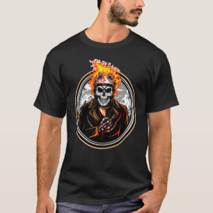 Biker Skeleton Fire Flames Motorcyclist T Shirt