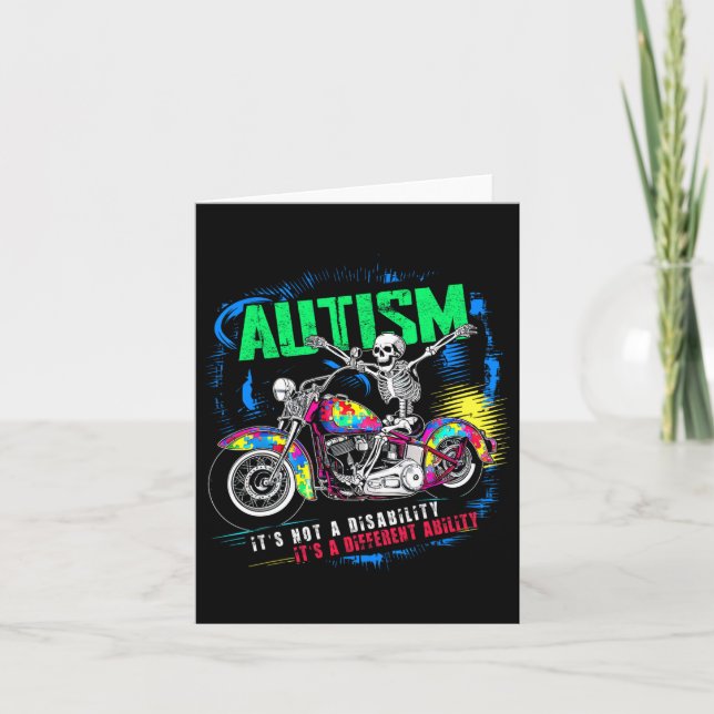 Biker Skeleton Riding Motorcycle Puzzle Autism Awa Kort (Framsida)