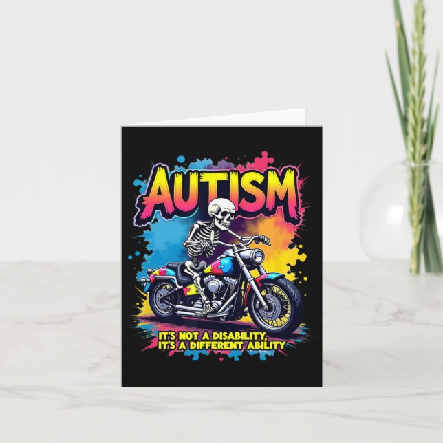 Biker Skeleton Riding Motorcycle Puzzle Autism Awa Kort (Framsida)