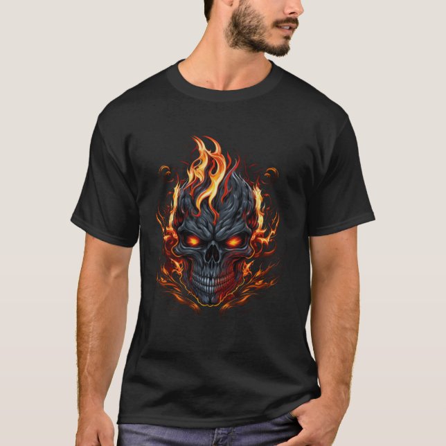 Biker Skull Flames Fire Graphic Grunge Bikercore A T Shirt (Framsida)