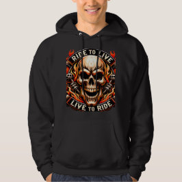 ​Biker Skull Ride to Live Live to Ride Fiery Graph Hoodie