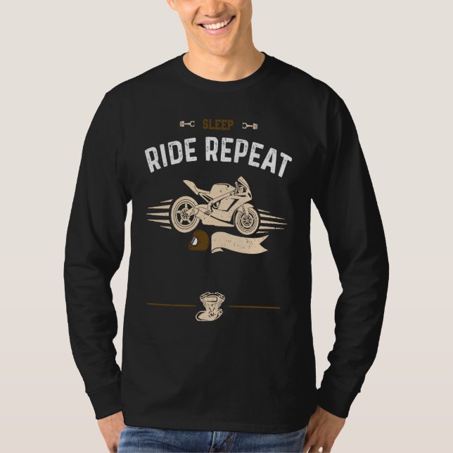 Biker Sleep Ride Repeat  Motorcycle Sayings T Shirt (Framsida)