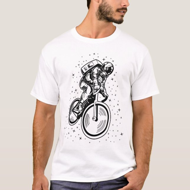 Biker Spaceman Astronomy Rymden Galaxy T Shirt (Framsida)