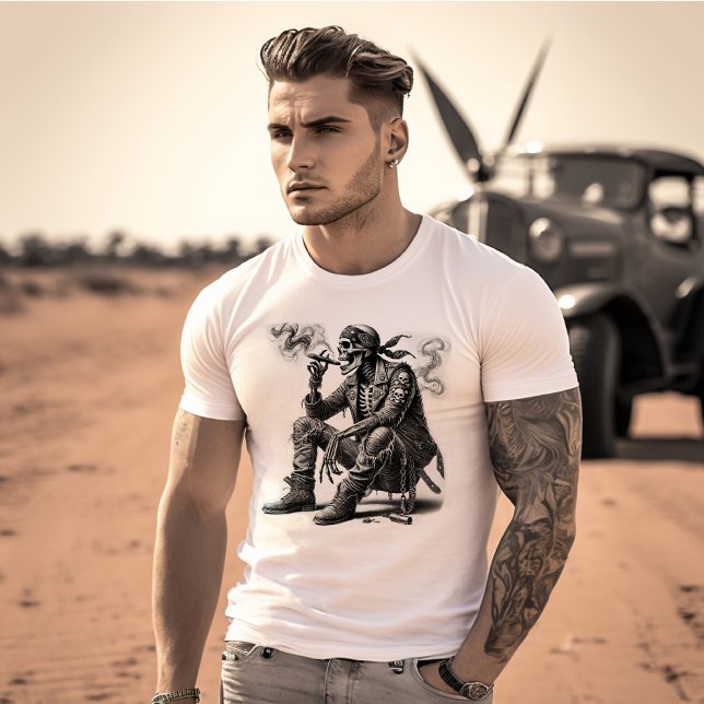 Biker Style Skelett Rökande Cigarrett T Shirt (Skapare uppladdad)