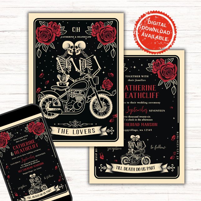 Biker till Död Tarot Bröllopsinbjudan Inbjudningar (Skapare uppladdad)