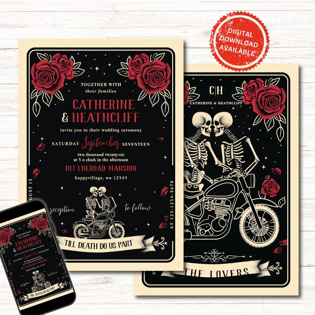 Biker till Död Tarot Bröllopsinbjudan Inbjudningar (Skapare uppladdad)