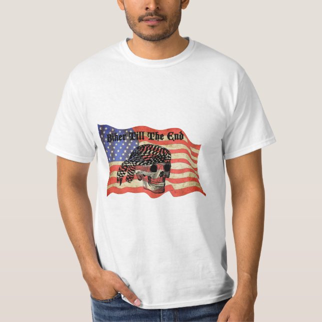 Biker till USA flagga konst. T Shirt (Framsida)