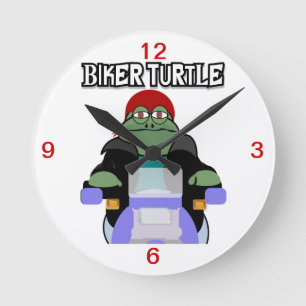 Biker Turtle Clock Rund Klocka