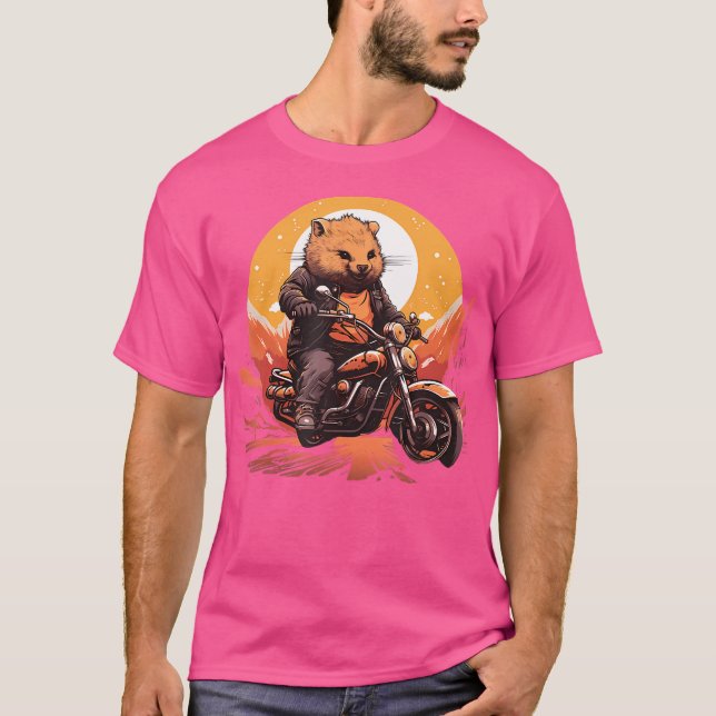 Biker Wombat Riding Motorcle T Shirt (Framsida)