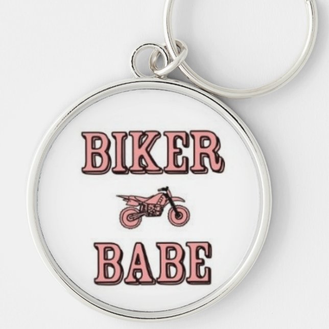 BikerBabe Keychain Rund Silverfärgad Nyckelring (Framsidan)
