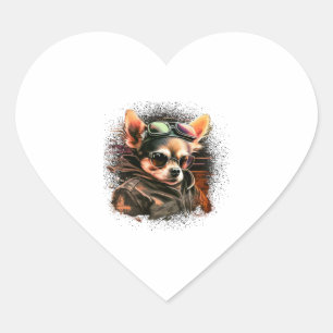 Bikerna Chihuahua Motorcyle Riding Hund Pappa Hjärtformat Klistermärke