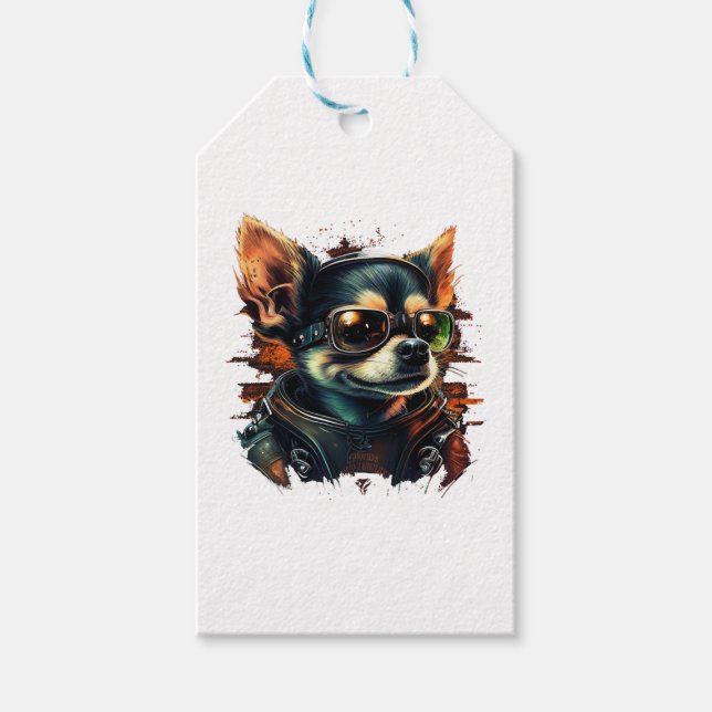 Bikerna Chihuahua Motorcyle Riding Hund Pappa Presentetikett (Framsidan)