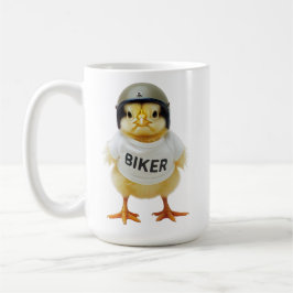 Bikernas chickar förenar en rolig motorcykelförare kaffemugg