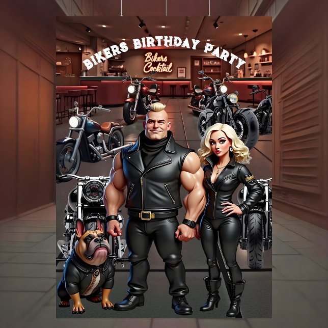 Bikers Bar Birthday Party Couple Bulldog Bikes Inbjudningar (Skapare uppladdad)
