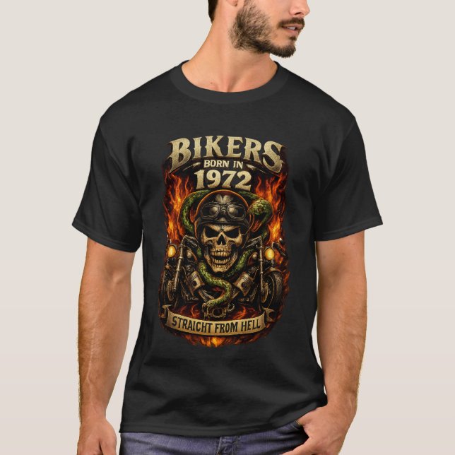 Bikers Födda 1972 Direkt Från Helvetet T-Shirt (Framsida)