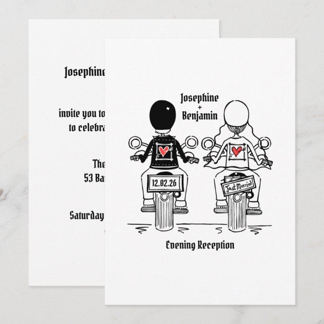 Bikers MC Bröllop Kvällsmottagning Inbjudningar (Fram/baksida)