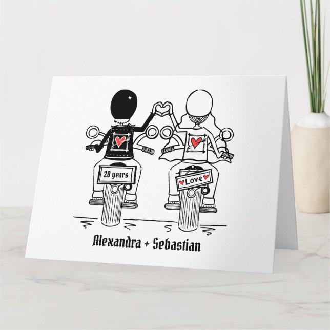 Bikers motorcykel bröllopsjubileum kort (Framsida)