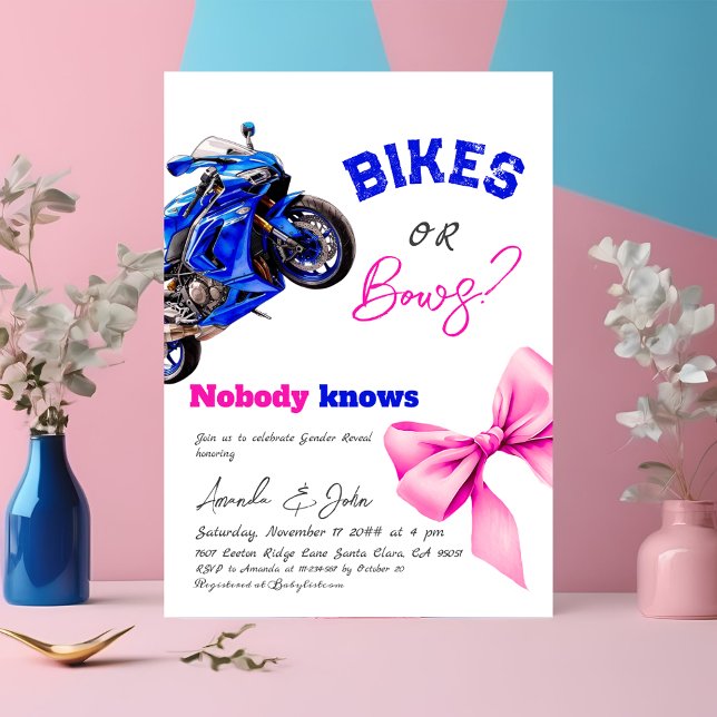 Bikes eller Bows Blue eller Rosa Sport Gender Reve Inbjudningar (Skapare uppladdad)