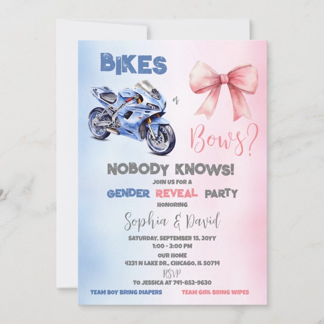 Bikes eller bows Gender Reveal Party Inbjudningar (Framsida)