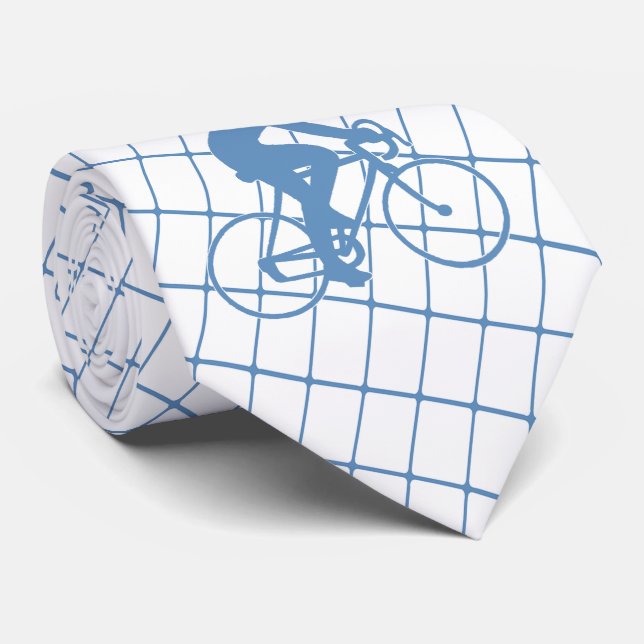 Biking Cyclist Riding Bike på Blue Check Necktie Slips (Rullad)