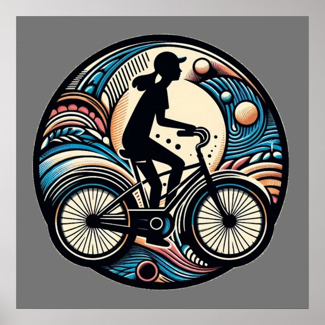 Biking Medallion Art Bike Cyclist Sport Fitness Poster (Framsidan)